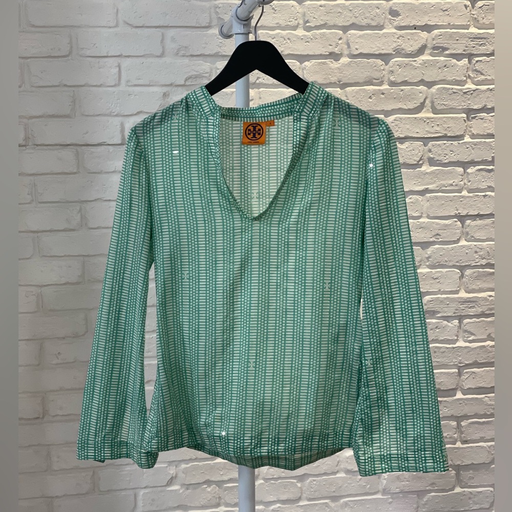 Tory Burch Stephanie Tunic | Oceanic Corossal Green and White Print | Size 0